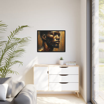 African Man , Portrait , Gold , Bronze , Black , abstract Impressionism , Matte Canvas, Black Frame