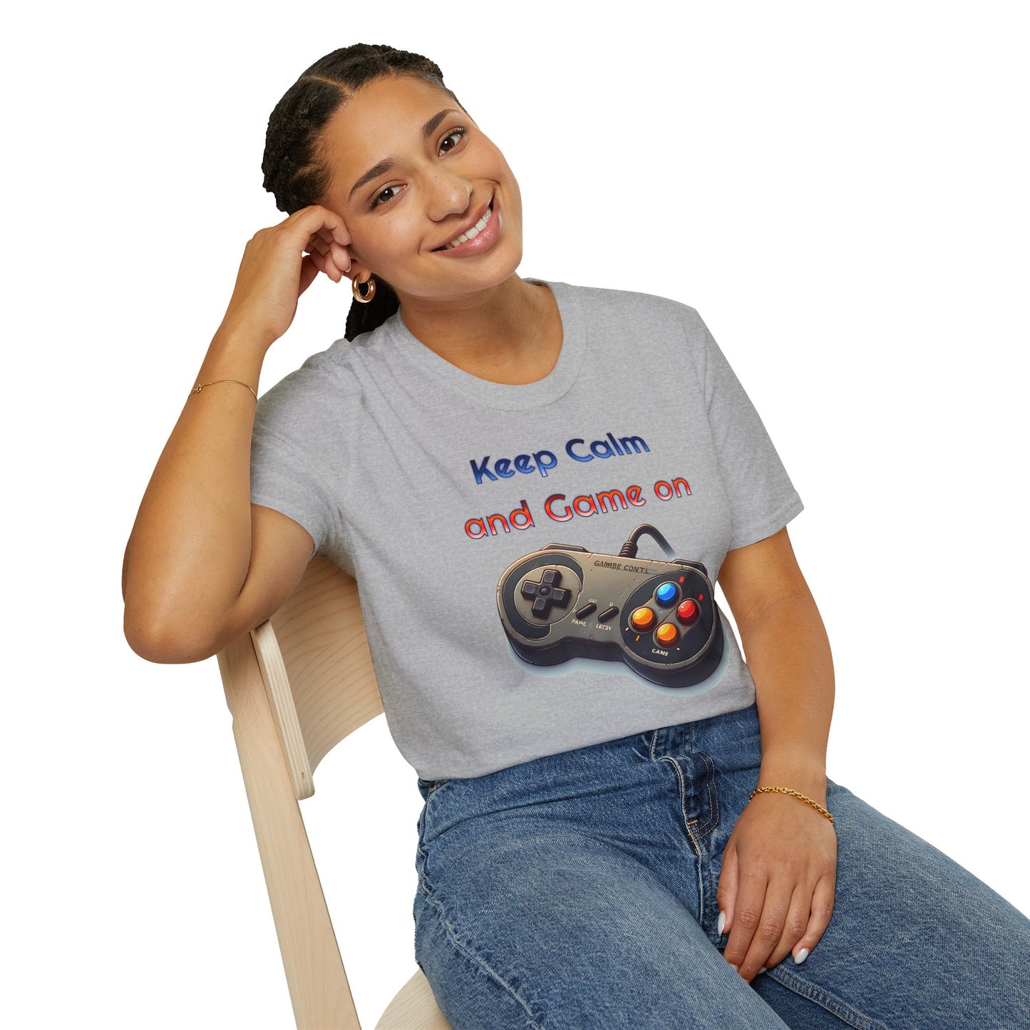 "Keep Calm and Game On" Retro Gamer , Unisex Softstyle T-Shirt