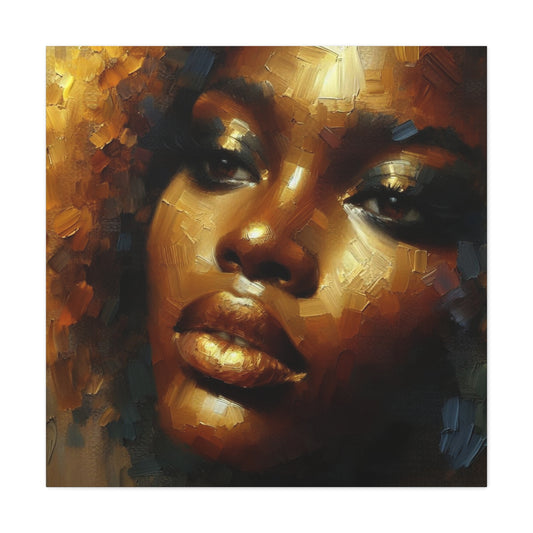 African Woman , Gold, Bronze, Black , abstract Impressionism , Giclée Print Canvas