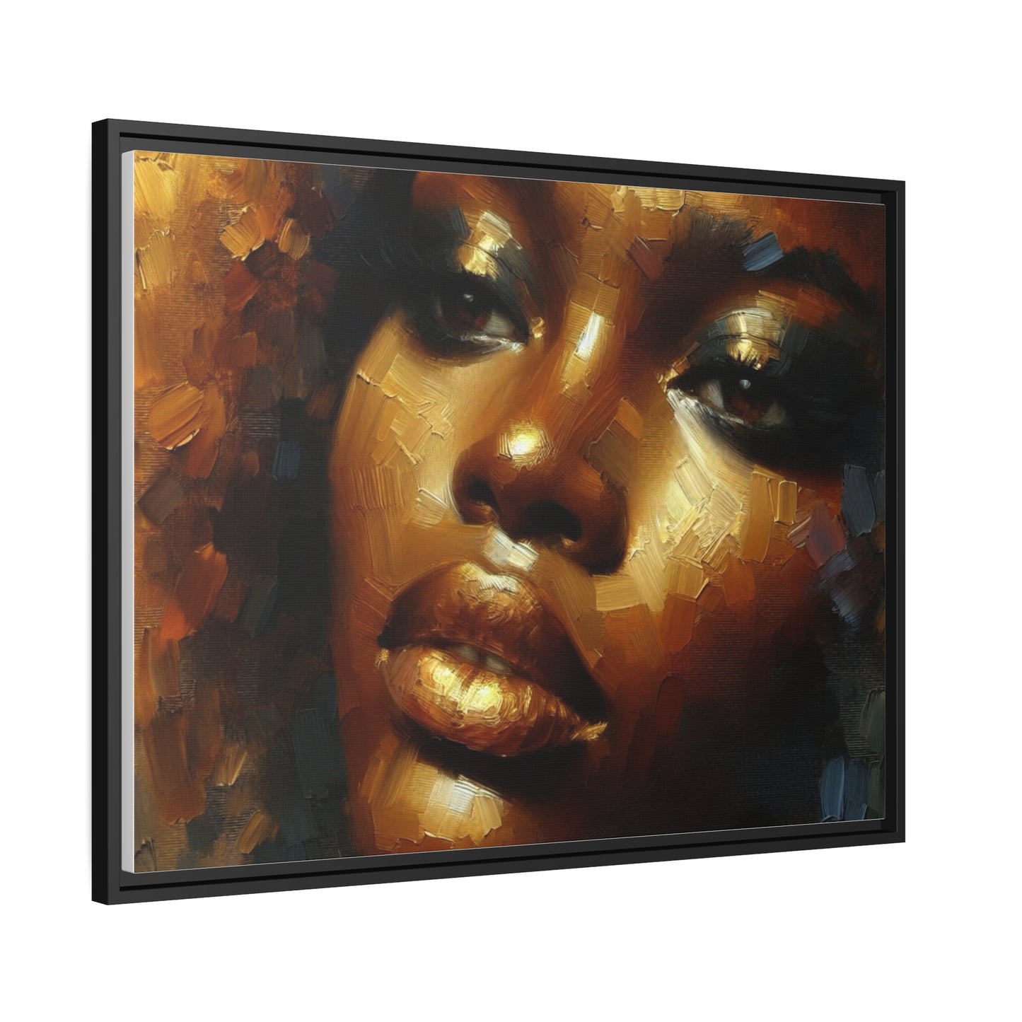 African Woman , portrait , Gold , Bronze , abstact Impressionism , Matte Canvas, Black Frame