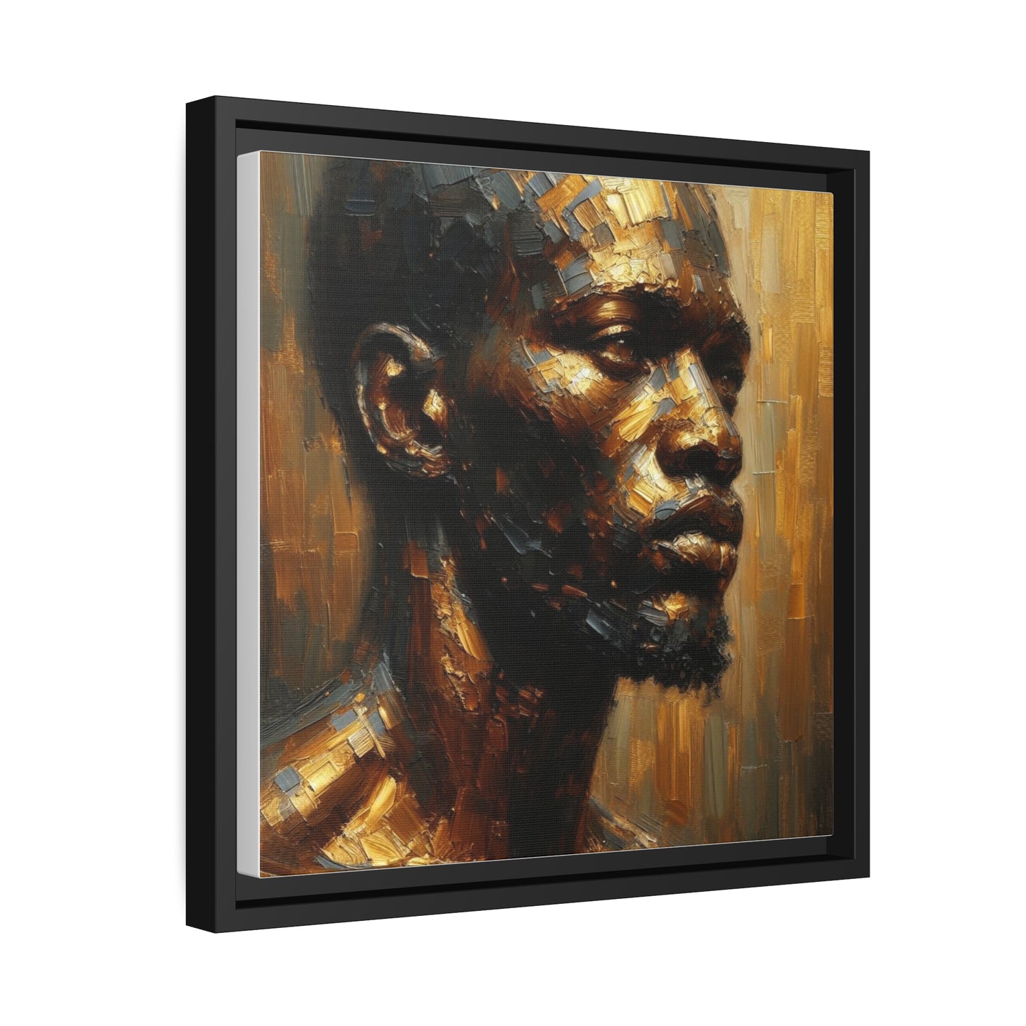 African Man , Portrait , Gold , Bronze , Black , abstract Impressionism , Matte Canvas, Black Frame