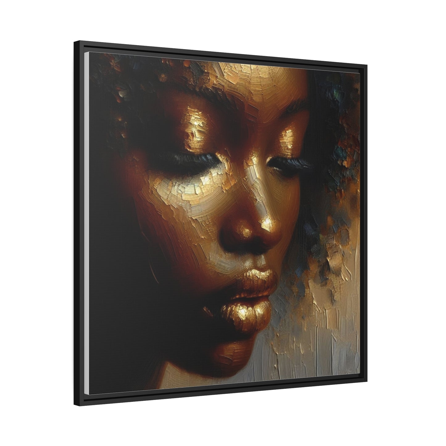 African woman , Gold , Bronze , Black , abstract Impressionism, Matte Canvas, Black Frame