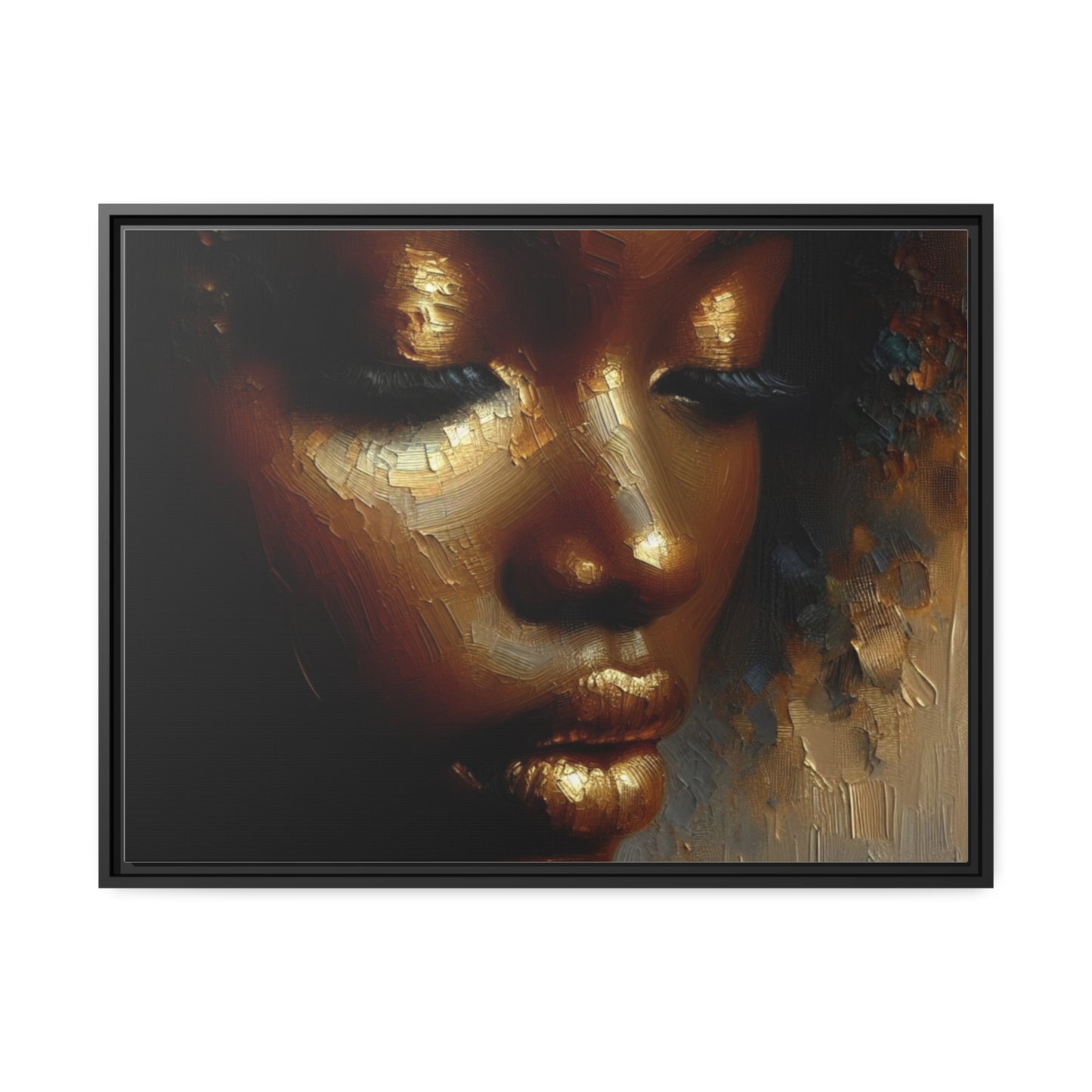 African woman , Gold , Bronze , Black , abstract Impressionism, Matte Canvas, Black Frame