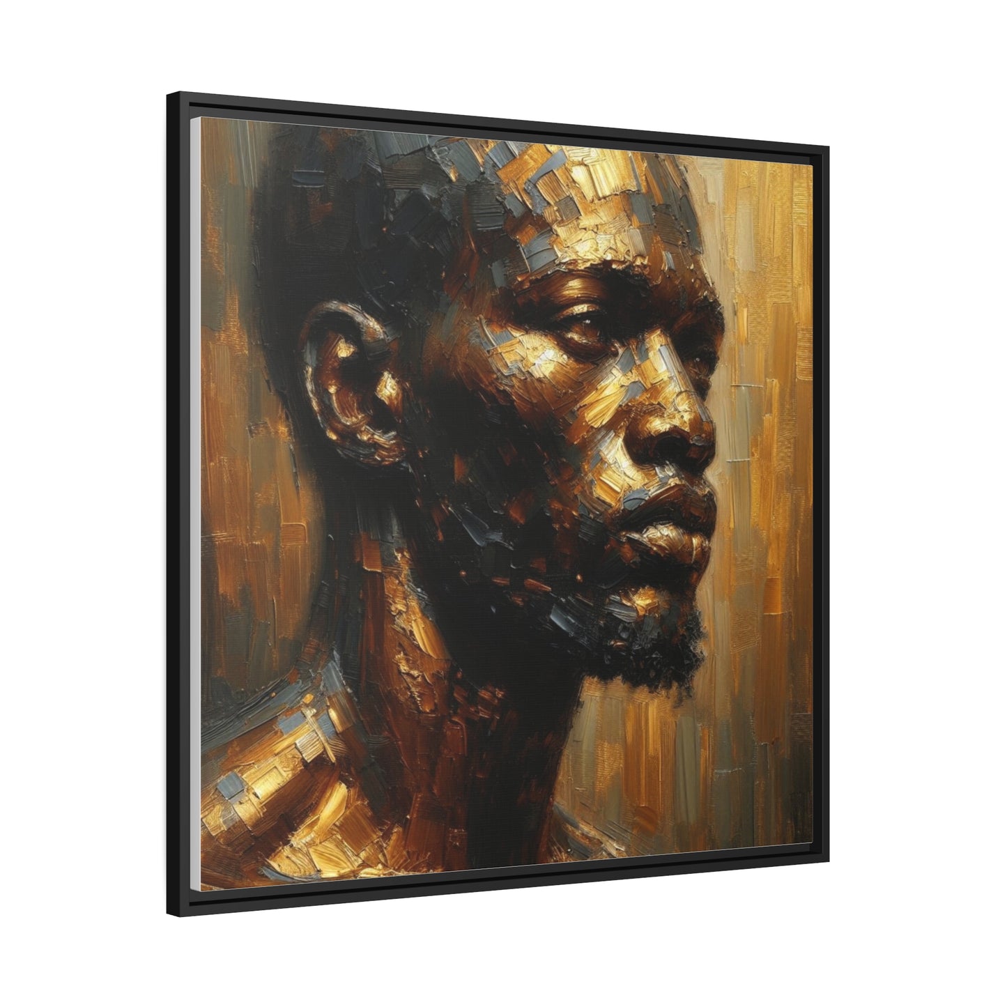 African Man , Portrait , Gold , Bronze , Black , abstract Impressionism , Matte Canvas, Black Frame