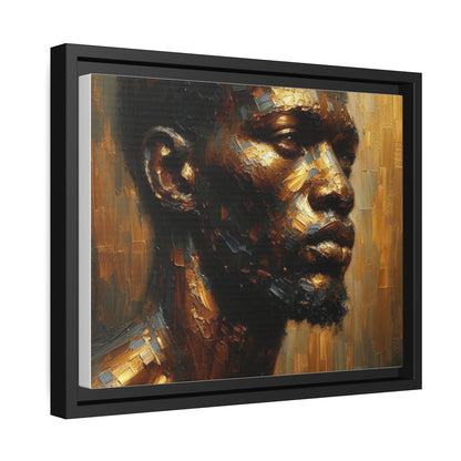 African Man , Portrait , Gold , Bronze , Black , abstract Impressionism , Matte Canvas, Black Frame