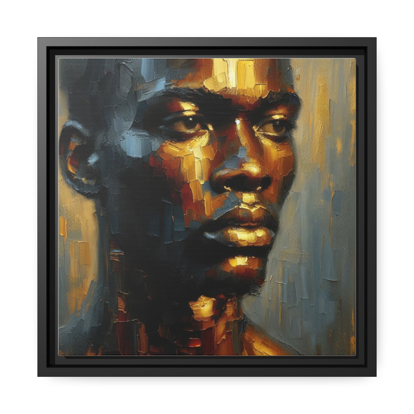 African man , portrait , gold bronze , black , Matte Canvas, Black Frame, wall decoration painting