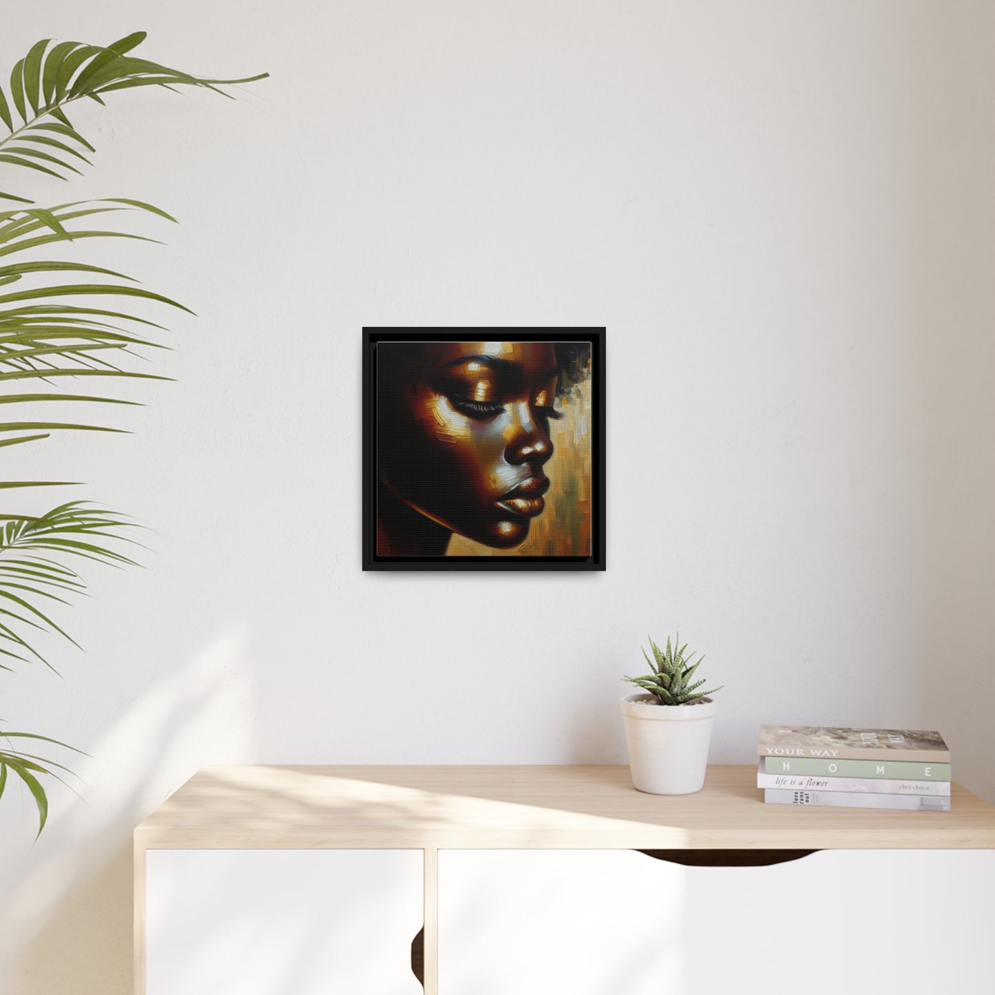 African woman , portrait , gold , bronze and black , abstract Impressionism, Matte Canvas, Black Frame