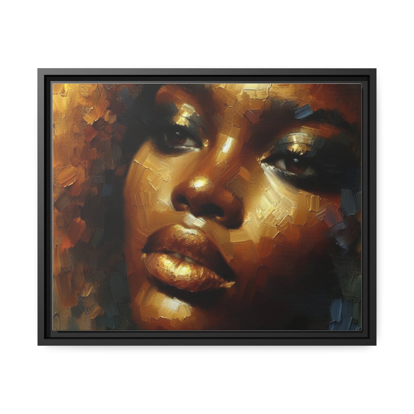 African Woman , portrait , Gold , Bronze , abstact Impressionism , Matte Canvas, Black Frame