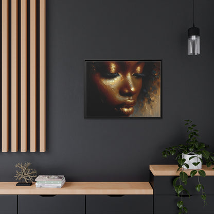 African woman , Gold , Bronze , Black , abstract Impressionism, Matte Canvas, Black Frame