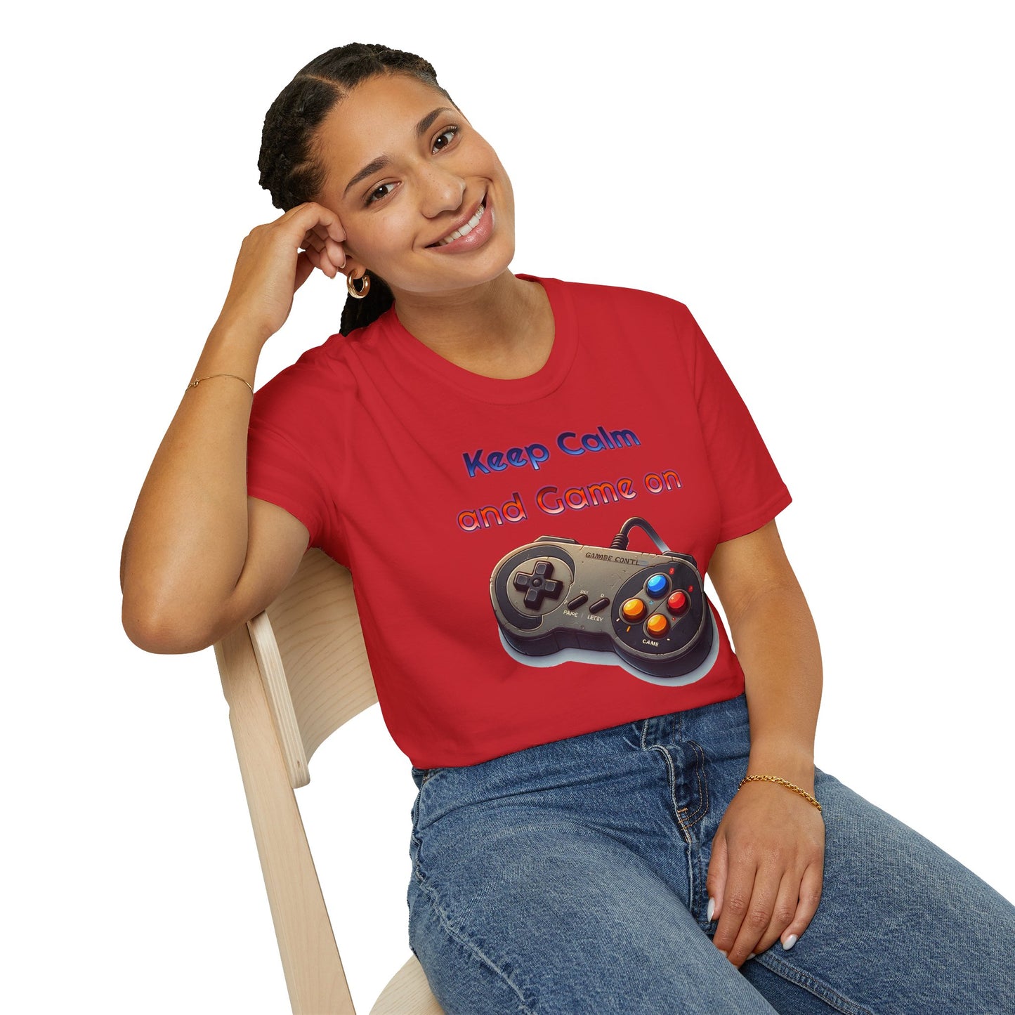 "Keep Calm and Game On" Retro Gamer , Unisex Softstyle T-Shirt