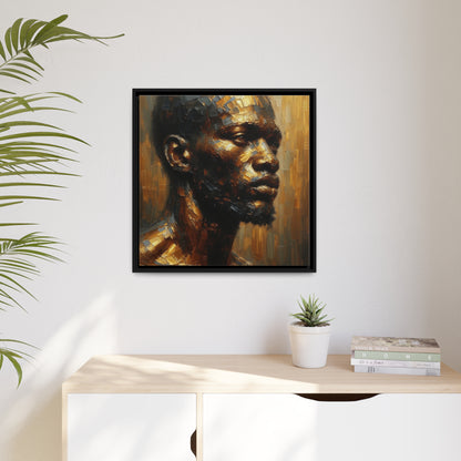 African Man , Portrait , Gold , Bronze , Black , abstract Impressionism , Matte Canvas, Black Frame