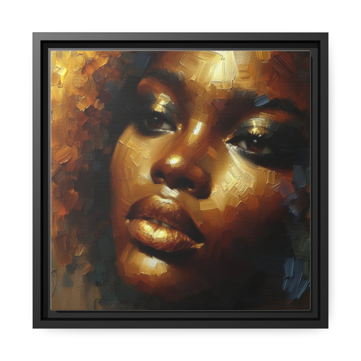 African Woman , portrait , Gold , Bronze , abstact Impressionism , Matte Canvas, Black Frame