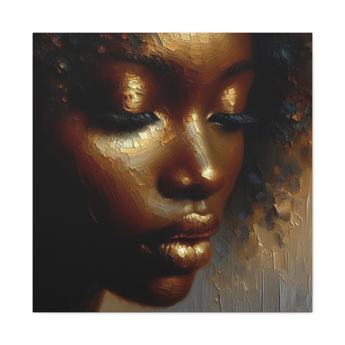 African Woman , Gold , Bronze, Black , abstract Impressionism , Giclée Print Canvas