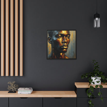 African man , portrait , gold bronze , black , Matte Canvas, Black Frame, wall decoration painting