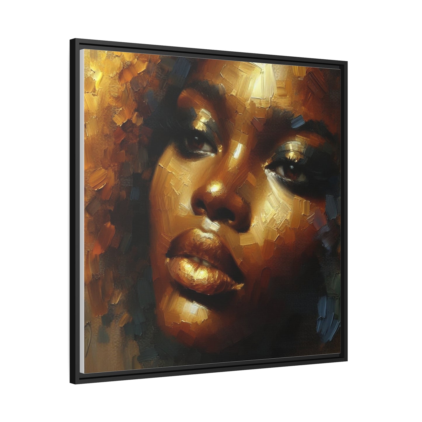 African Woman , portrait , Gold , Bronze , abstact Impressionism , Matte Canvas, Black Frame