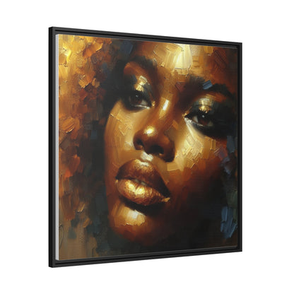 African Woman , portrait , Gold , Bronze , abstact Impressionism , Matte Canvas, Black Frame