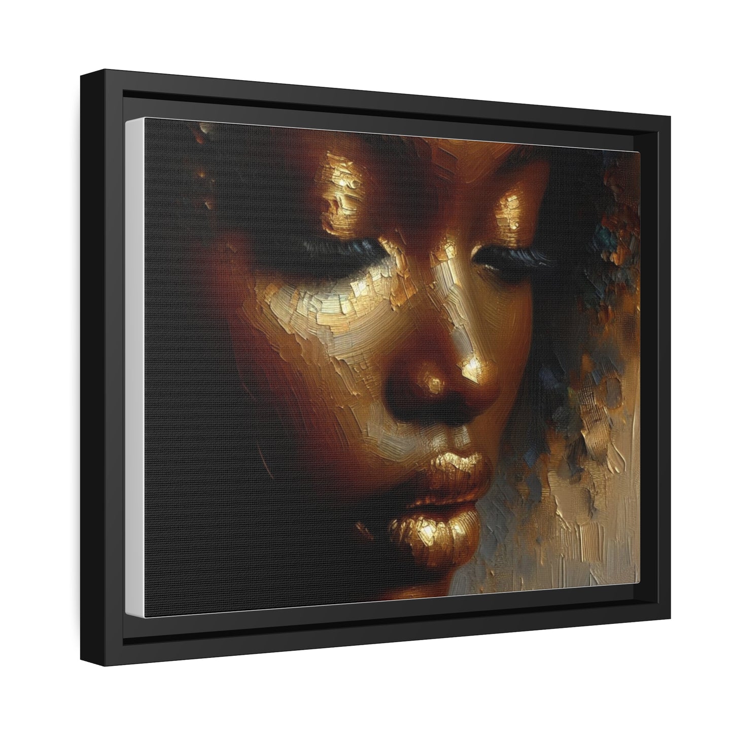 African woman , Gold , Bronze , Black , abstract Impressionism, Matte Canvas, Black Frame