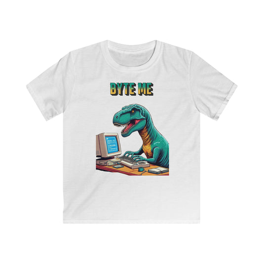 "Byte Me!" Tech-Savvy Dinosaur - Kids Softstyle Tee