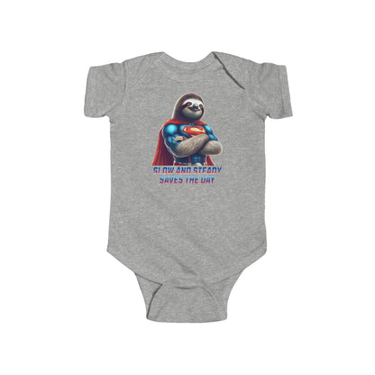 "Slow and Steady Saves the Day" Superhero Sloth Infant Fine Jersey Bodysuit