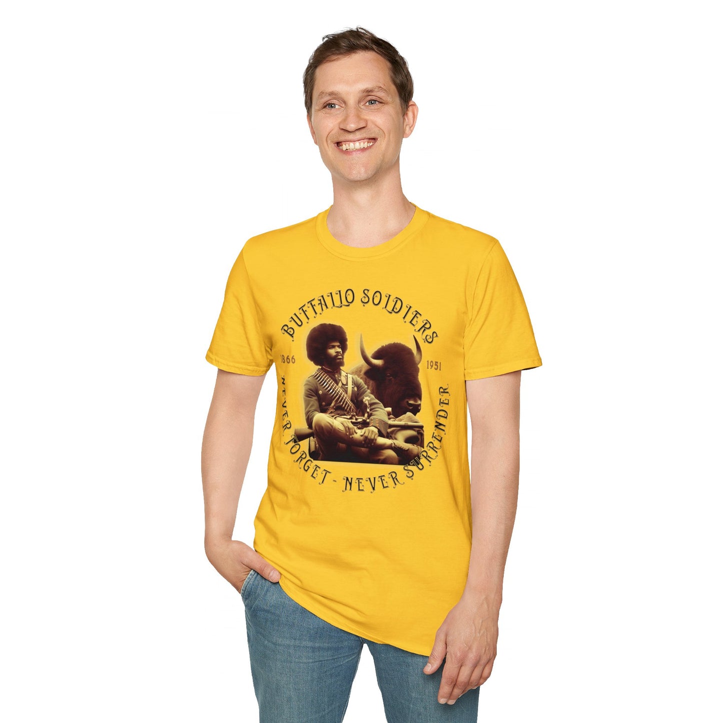 "Buffalo Soldier - Never Forget - Never Surrender" - Unisex Softstyle T-Shirt