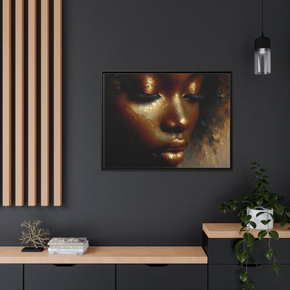 African woman , Gold , Bronze , Black , abstract Impressionism, Matte Canvas, Black Frame