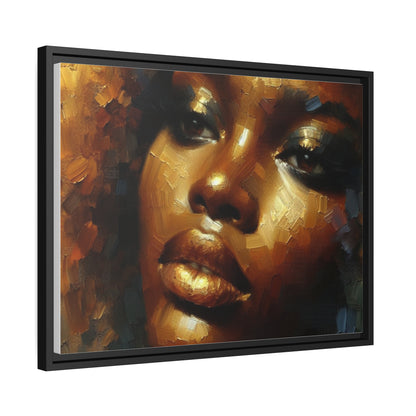 African Woman , portrait , Gold , Bronze , abstact Impressionism , Matte Canvas, Black Frame