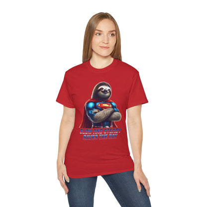 "Slow and Steady Saves the Day" Superhero Sloth - Unisex Ultra Cotton Tee