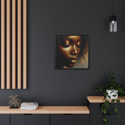 African woman , Gold , Bronze , Black , abstract Impressionism, Matte Canvas, Black Frame