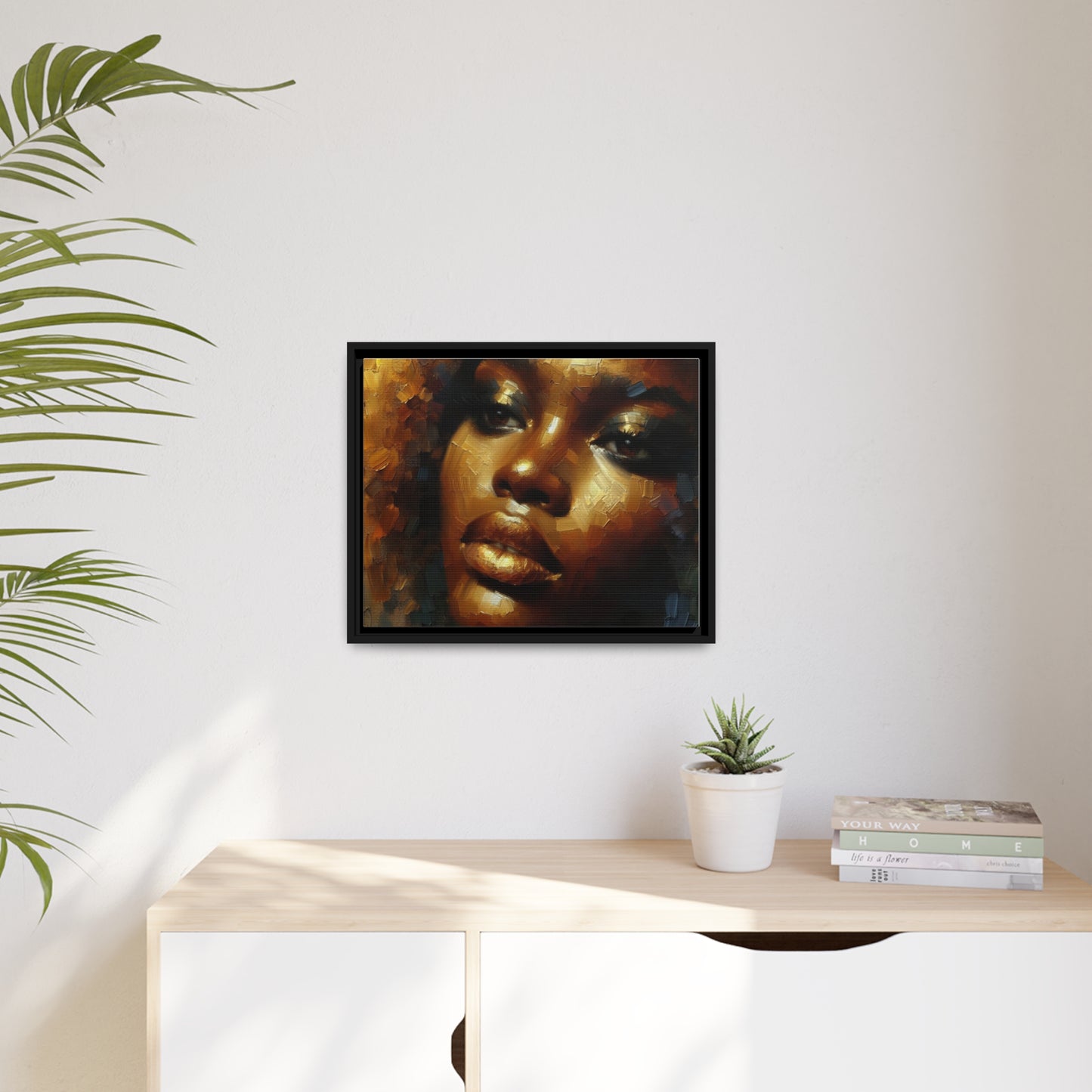 African Woman , portrait , Gold , Bronze , abstact Impressionism , Matte Canvas, Black Frame