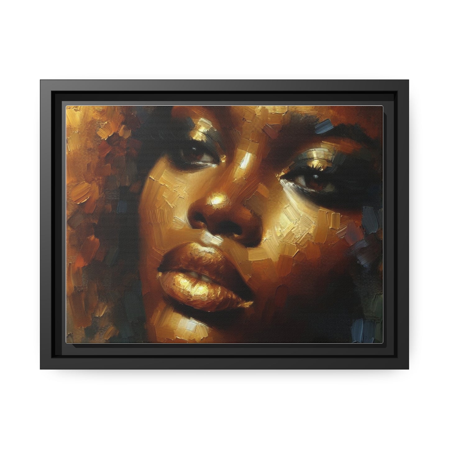 African Woman , portrait , Gold , Bronze , abstact Impressionism , Matte Canvas, Black Frame