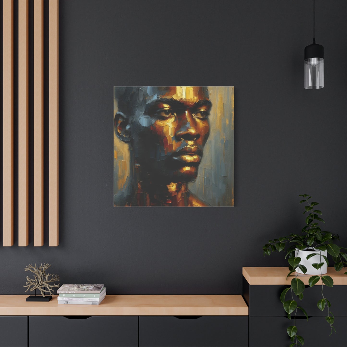 Portrait of an African Man in Bronze, Gold, and Black, abstract Impressionism , Matte Canvas, Stretched, 1.25", wall art , painting