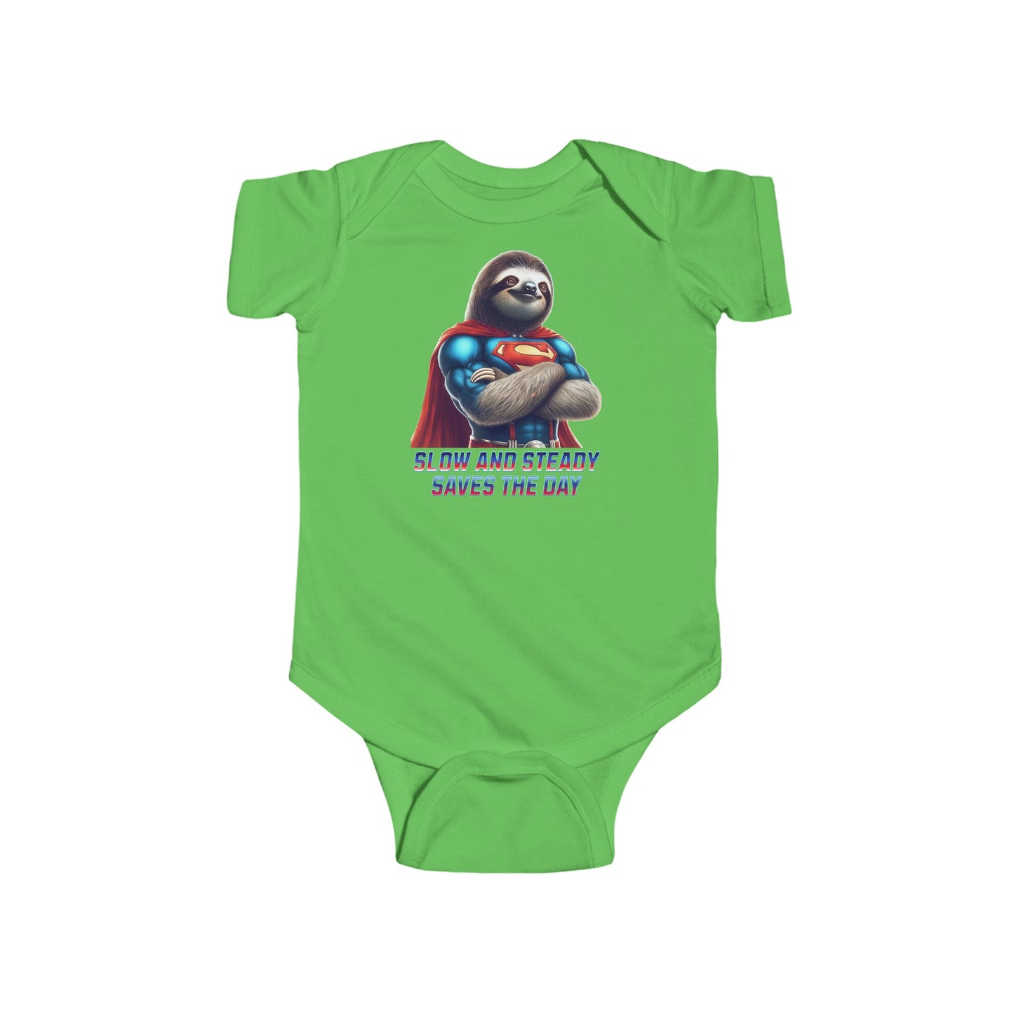 "Slow and Steady Saves the Day" Superhero Sloth Infant Fine Jersey Bodysuit