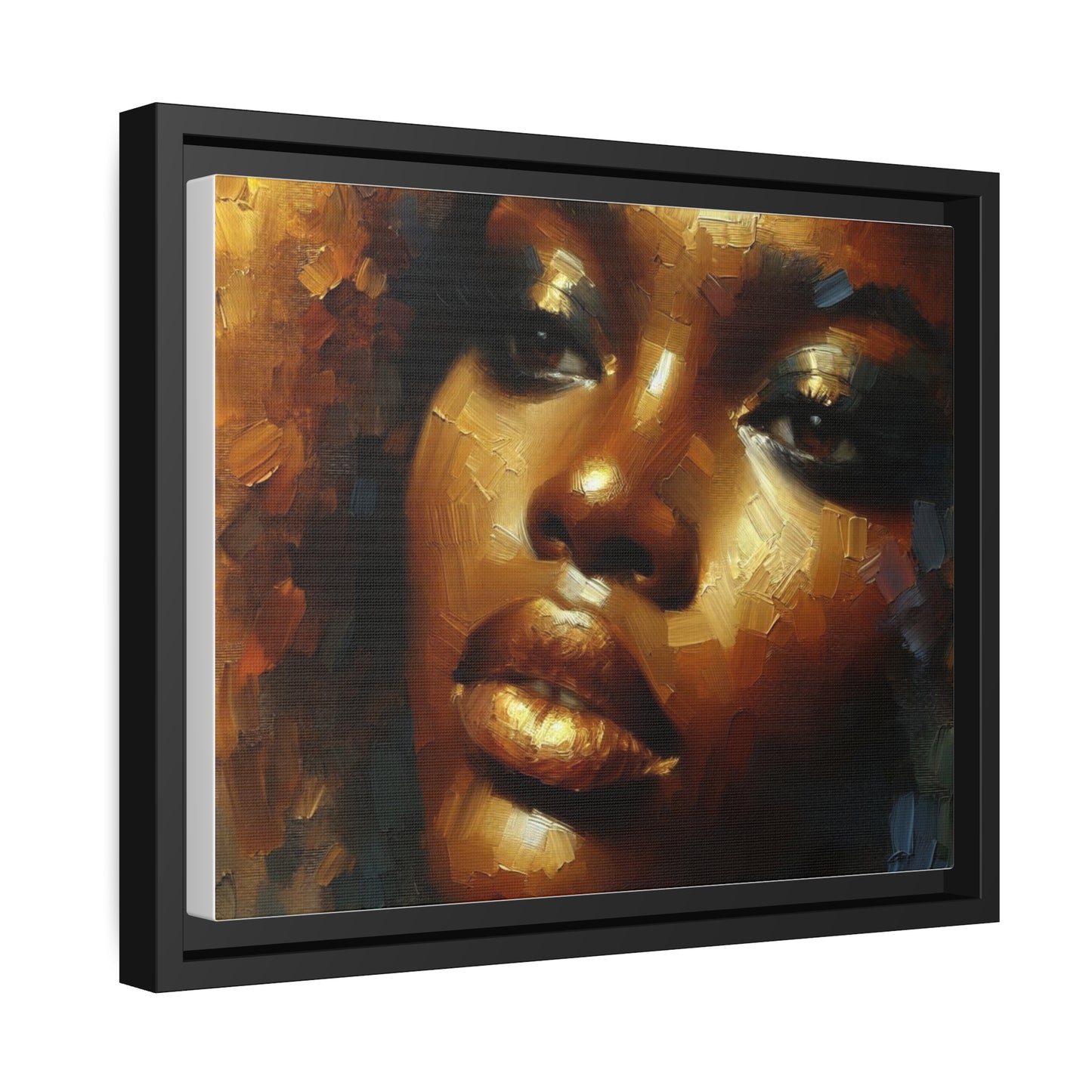 African Woman , portrait , Gold , Bronze , abstact Impressionism , Matte Canvas, Black Frame