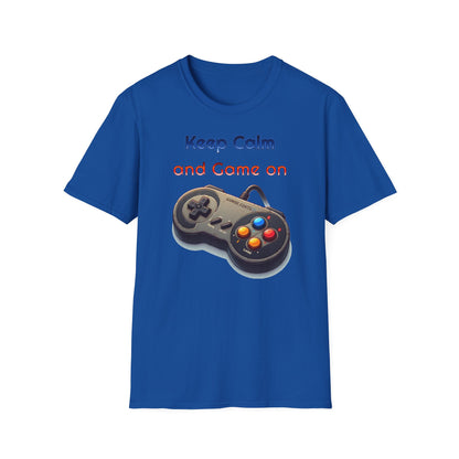 "Keep Calm and Game On" Retro Gamer , Unisex Softstyle T-Shirt