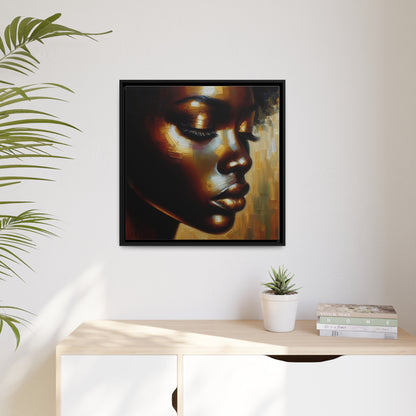 African woman , portrait , gold , bronze and black , abstract Impressionism, Matte Canvas, Black Frame