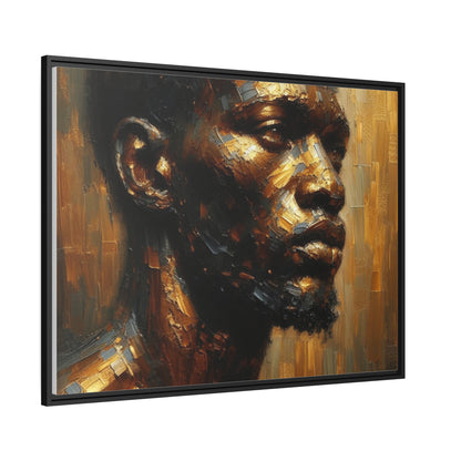 African Man , Portrait , Gold , Bronze , Black , abstract Impressionism , Matte Canvas, Black Frame