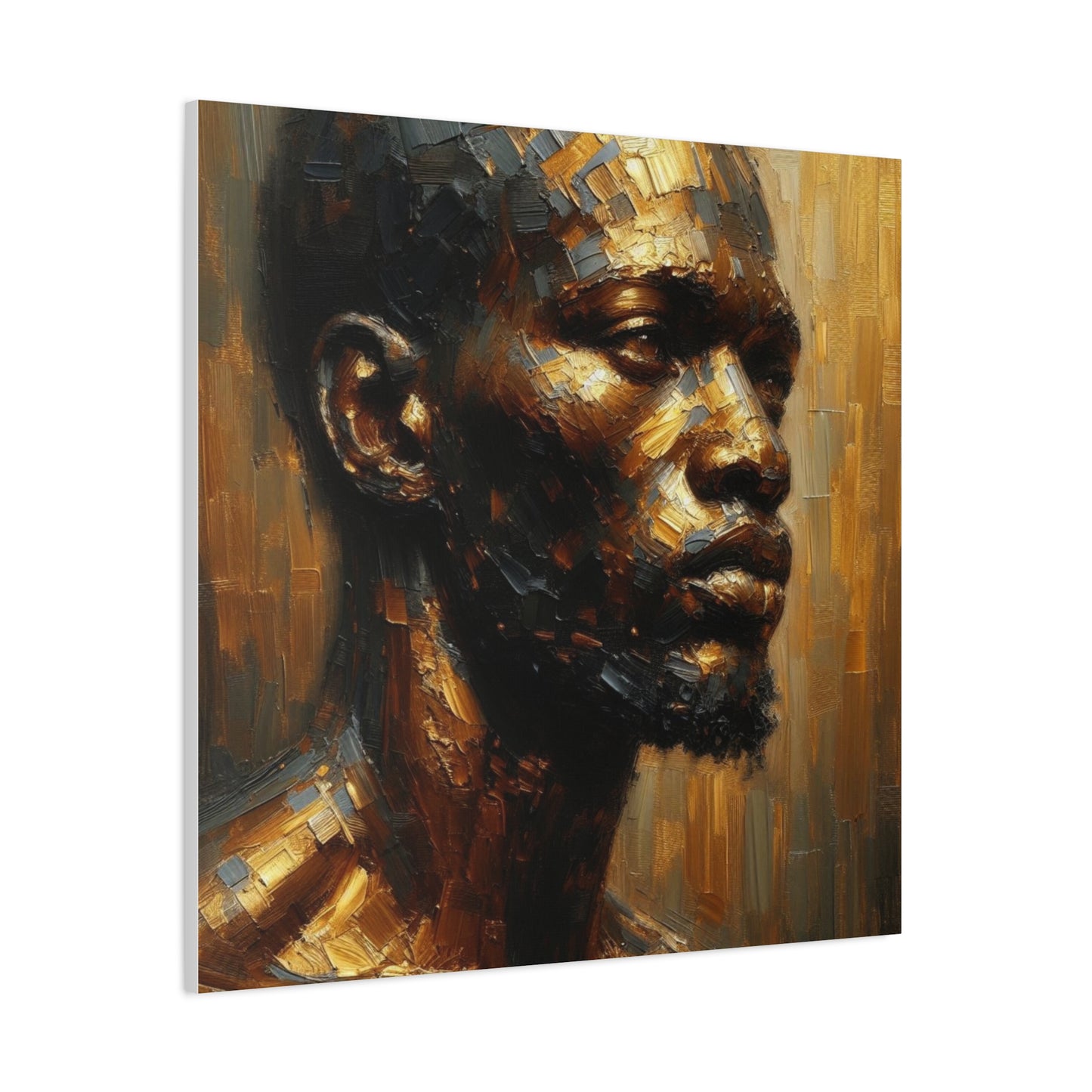 African Man , Gold , Bronze , Black , abstract Impressionism , Giclée Print Canvas