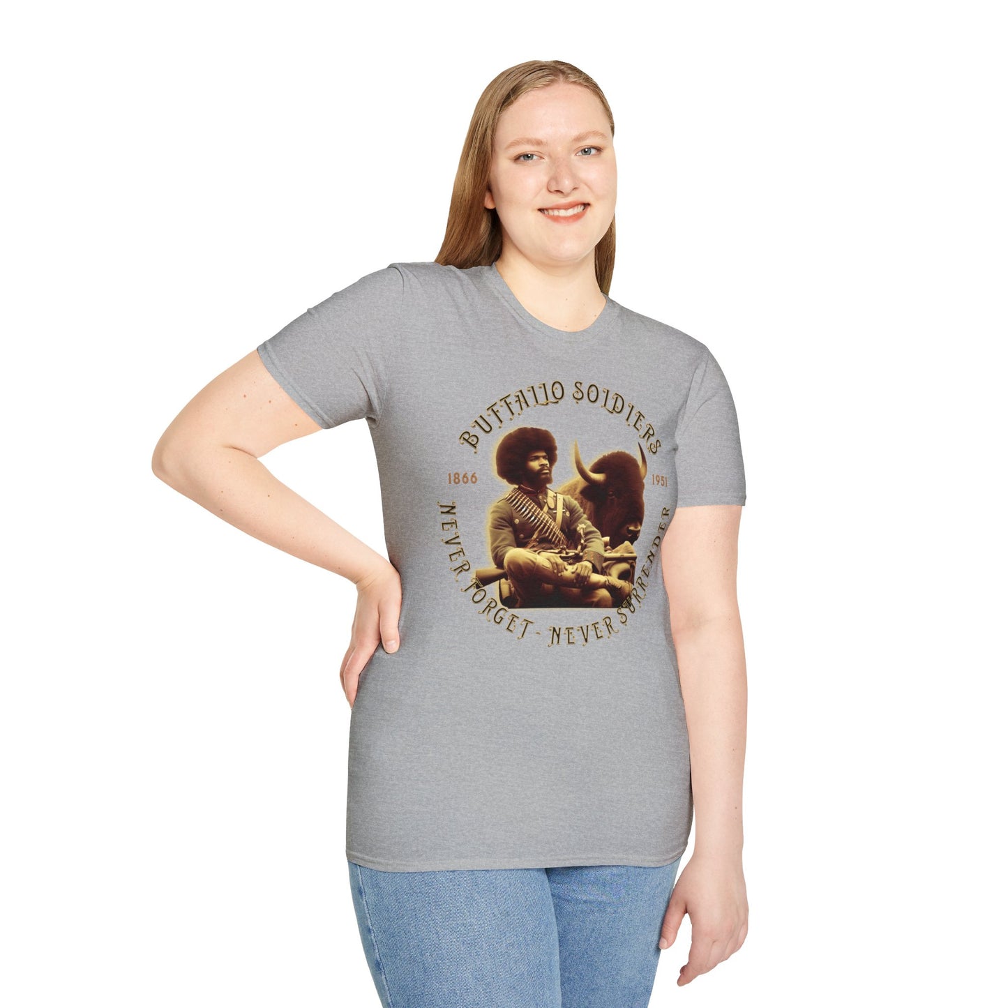 "Buffalo Soldier - Never Forget - Never Surrender" - Unisex Softstyle T-Shirt