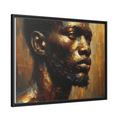 African Man , Portrait , Gold , Bronze , Black , abstract Impressionism , Matte Canvas, Black Frame