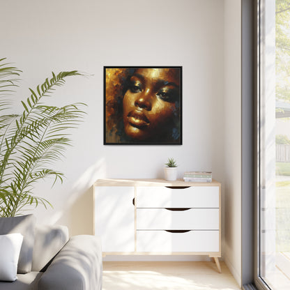 African Woman , portrait , Gold , Bronze , abstact Impressionism , Matte Canvas, Black Frame