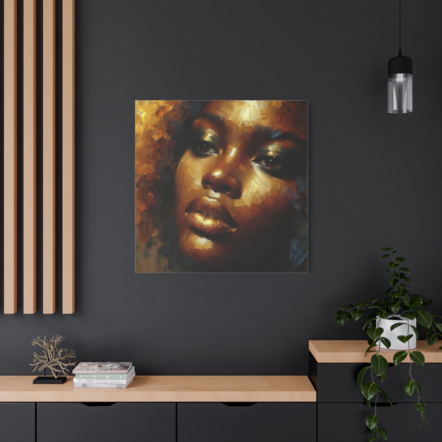 African Woman , Gold, Bronze, Black , abstract Impressionism , Giclée Print Canvas