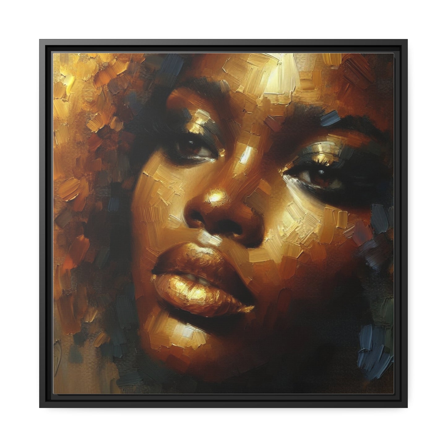 African Woman , portrait , Gold , Bronze , abstact Impressionism , Matte Canvas, Black Frame