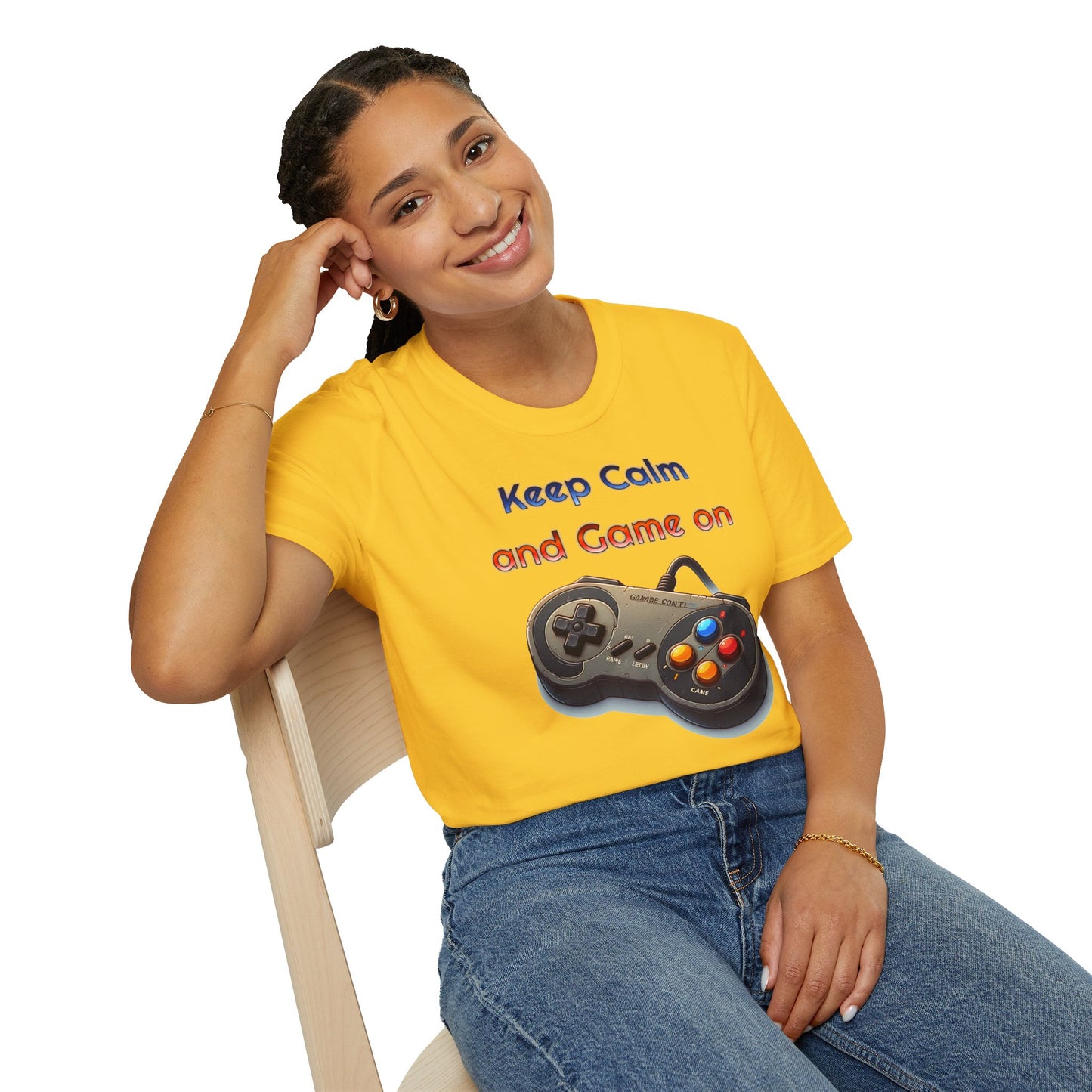 "Keep Calm and Game On" Retro Gamer , Unisex Softstyle T-Shirt