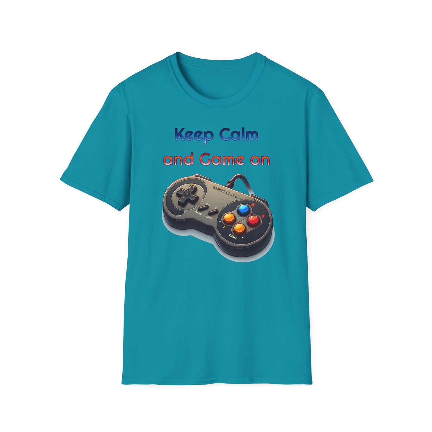 "Keep Calm and Game On" Retro Gamer , Unisex Softstyle T-Shirt