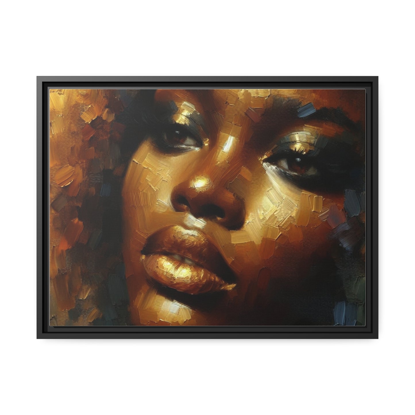 African Woman , portrait , Gold , Bronze , abstact Impressionism , Matte Canvas, Black Frame