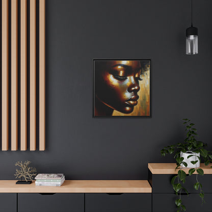 African woman , portrait , gold , bronze and black , abstract Impressionism, Matte Canvas, Black Frame