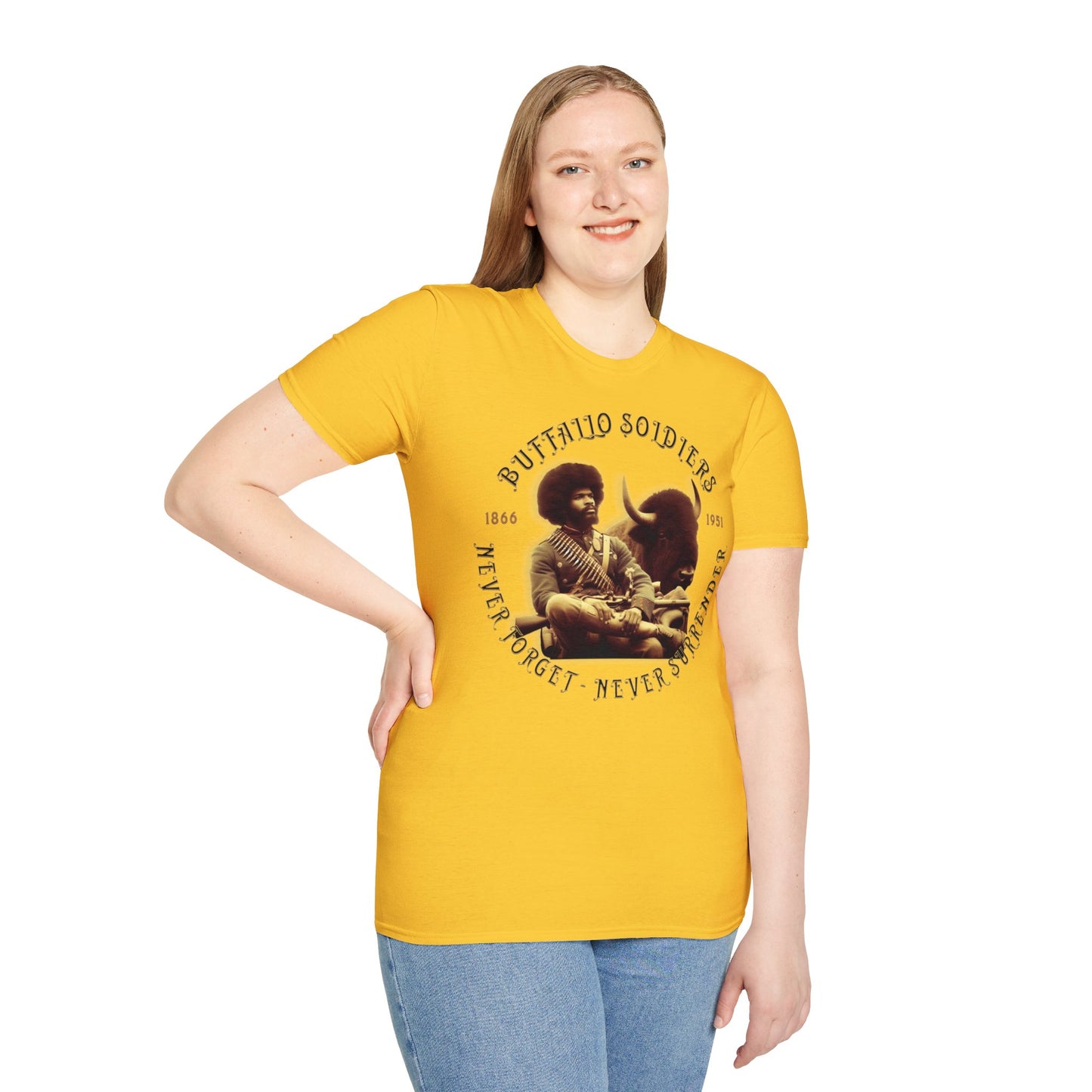 "Buffalo Soldier - Never Forget - Never Surrender" - Unisex Softstyle T-Shirt