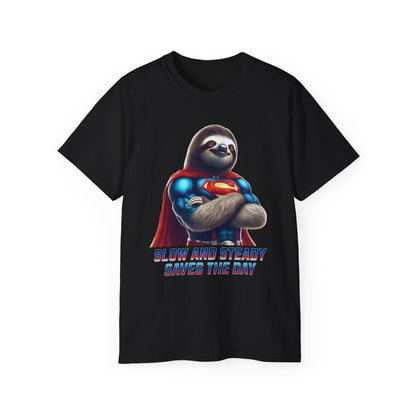 "Slow and Steady Saves the Day" Superhero Sloth - Unisex Ultra Cotton Tee