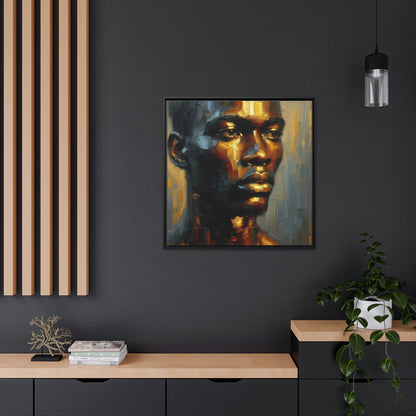 African man , portrait , gold bronze , black , Matte Canvas, Black Frame, wall decoration painting