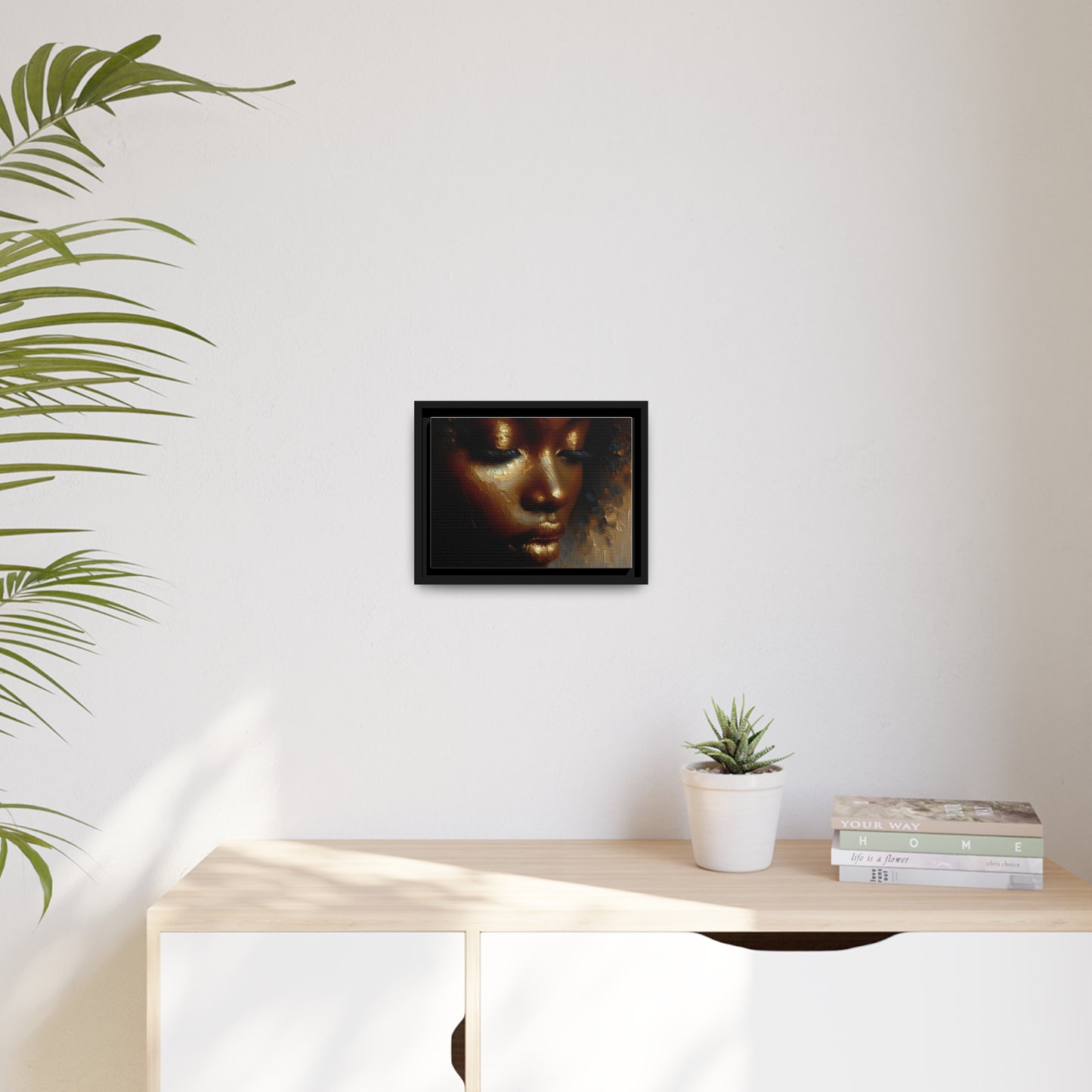 African woman , Gold , Bronze , Black , abstract Impressionism, Matte Canvas, Black Frame